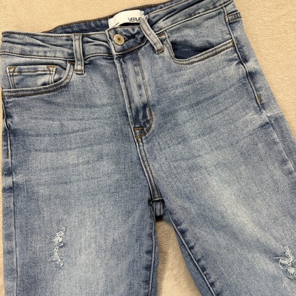 VERVE Los Angeles Jeans Women's 27 Raw Hem Straight Ankle Distressed Blue Denim - Picture 5 of 15